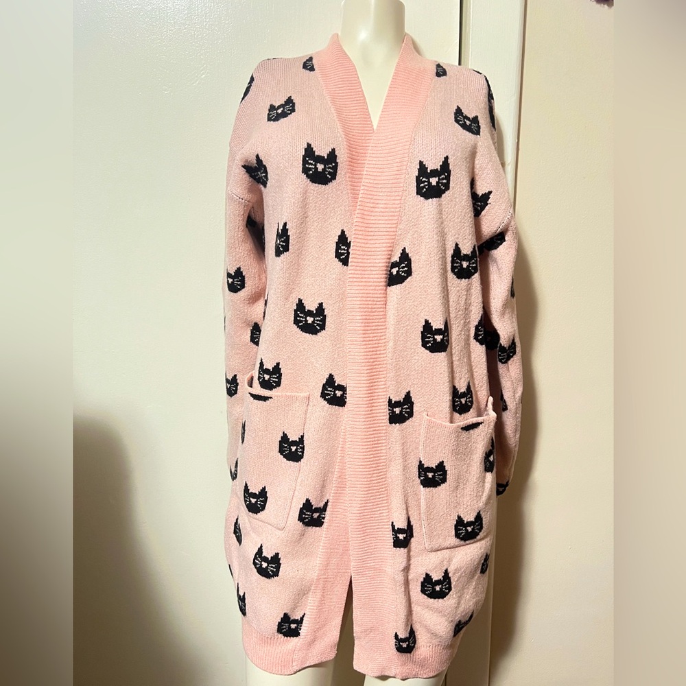Unique Vintage Magnolia Place *RARE* Cat/Kitty Pink Cardigan with Pockets